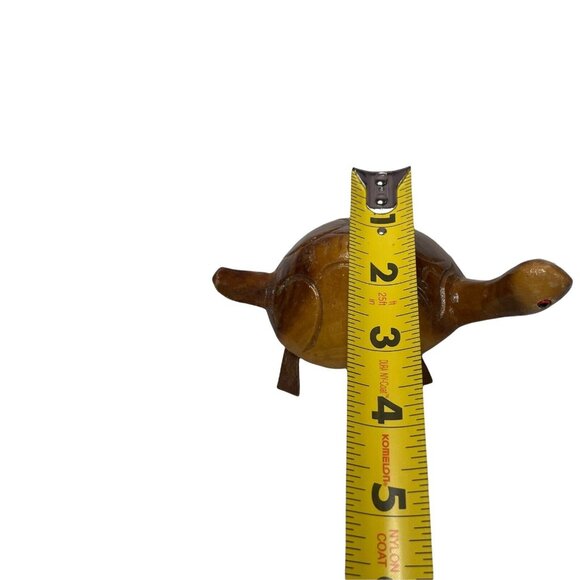 Hand Carved Wooden Turtle with Beaded Eyes Jamaica Souvenir 5" L x 3 W x 1.5" H - Picture 7 of 7